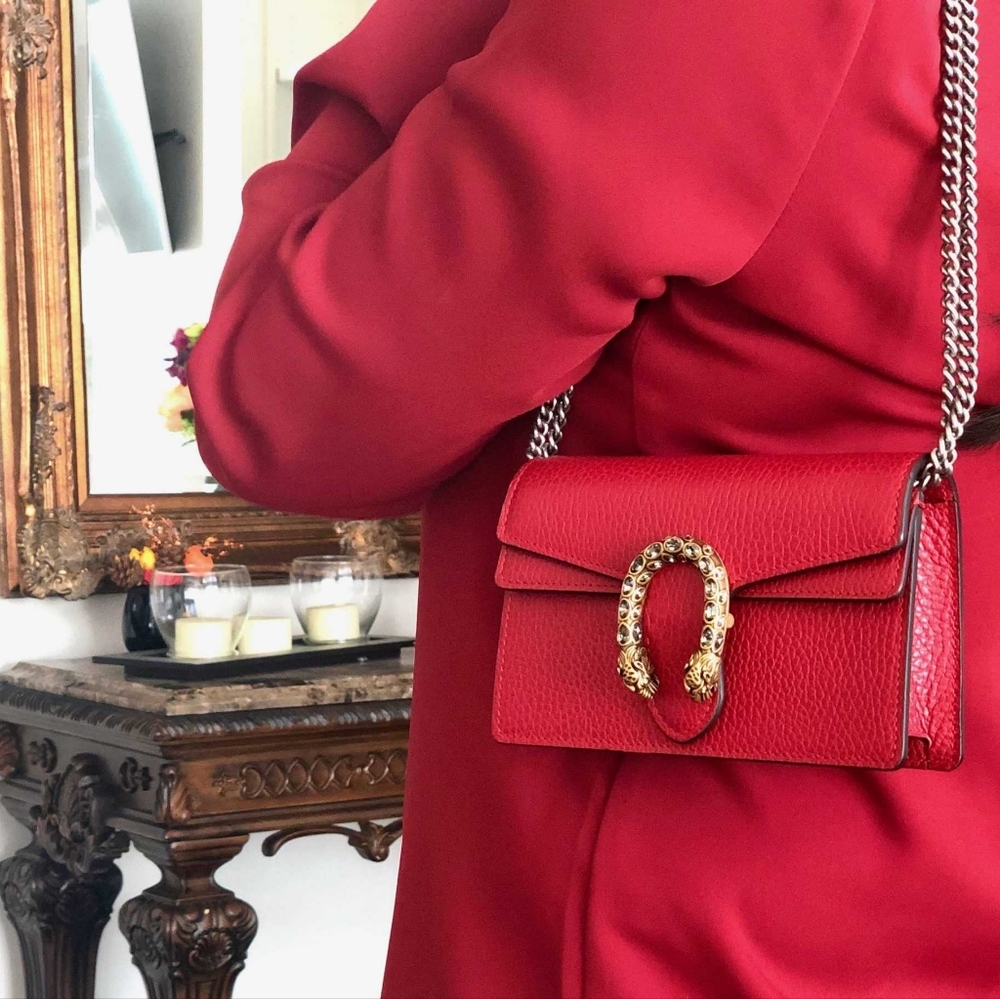 Brand New! Rare!!! Gucci Calfskin Super Mini Dionysus Shoulder Bag Hibiscus Red - Picture 4 of 16